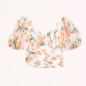 Abercrombie Ruched Puff Sleeve Sweetheart Top size XL